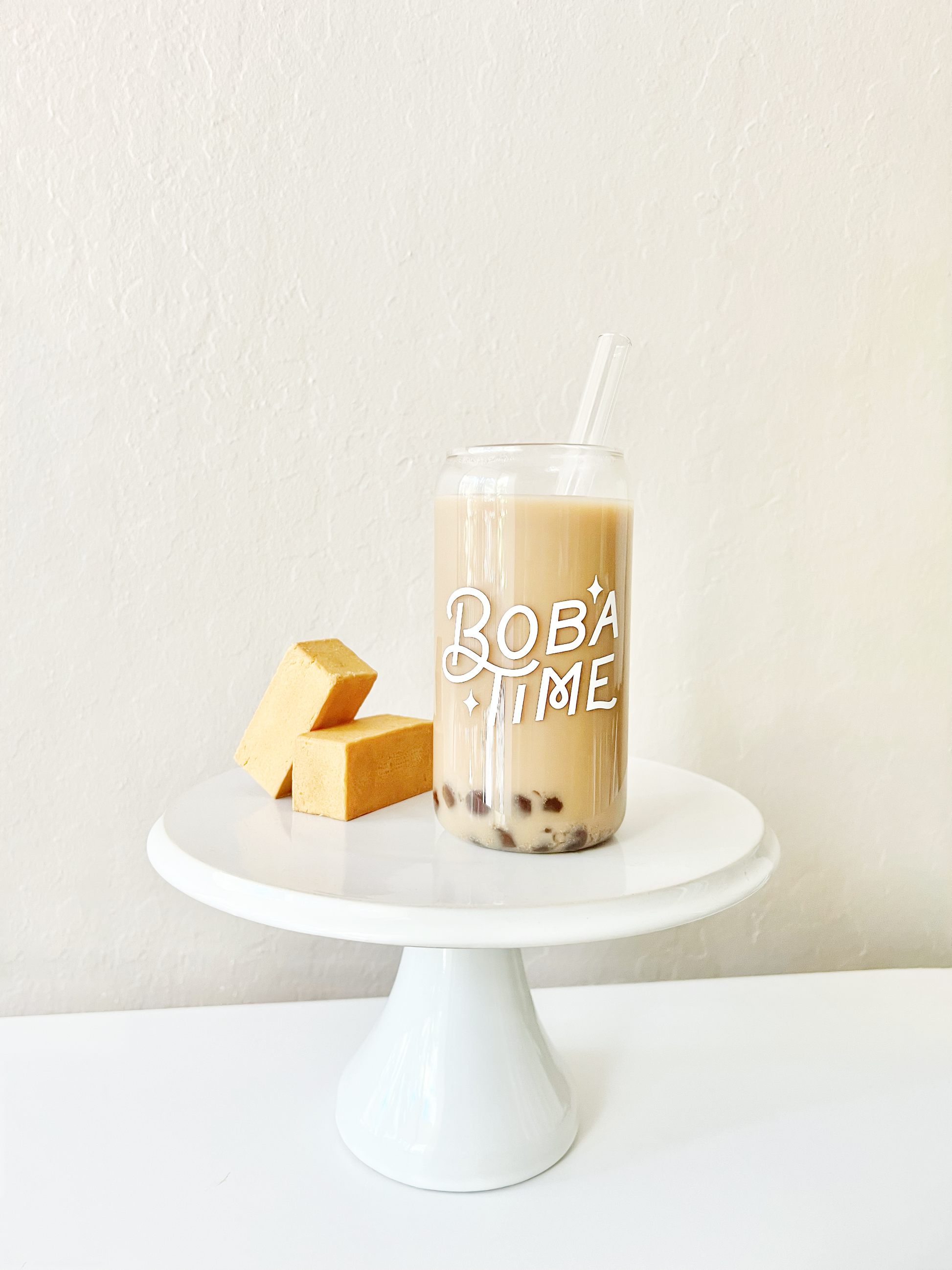 Boba Time glass cup – Half Sugar Less Ice