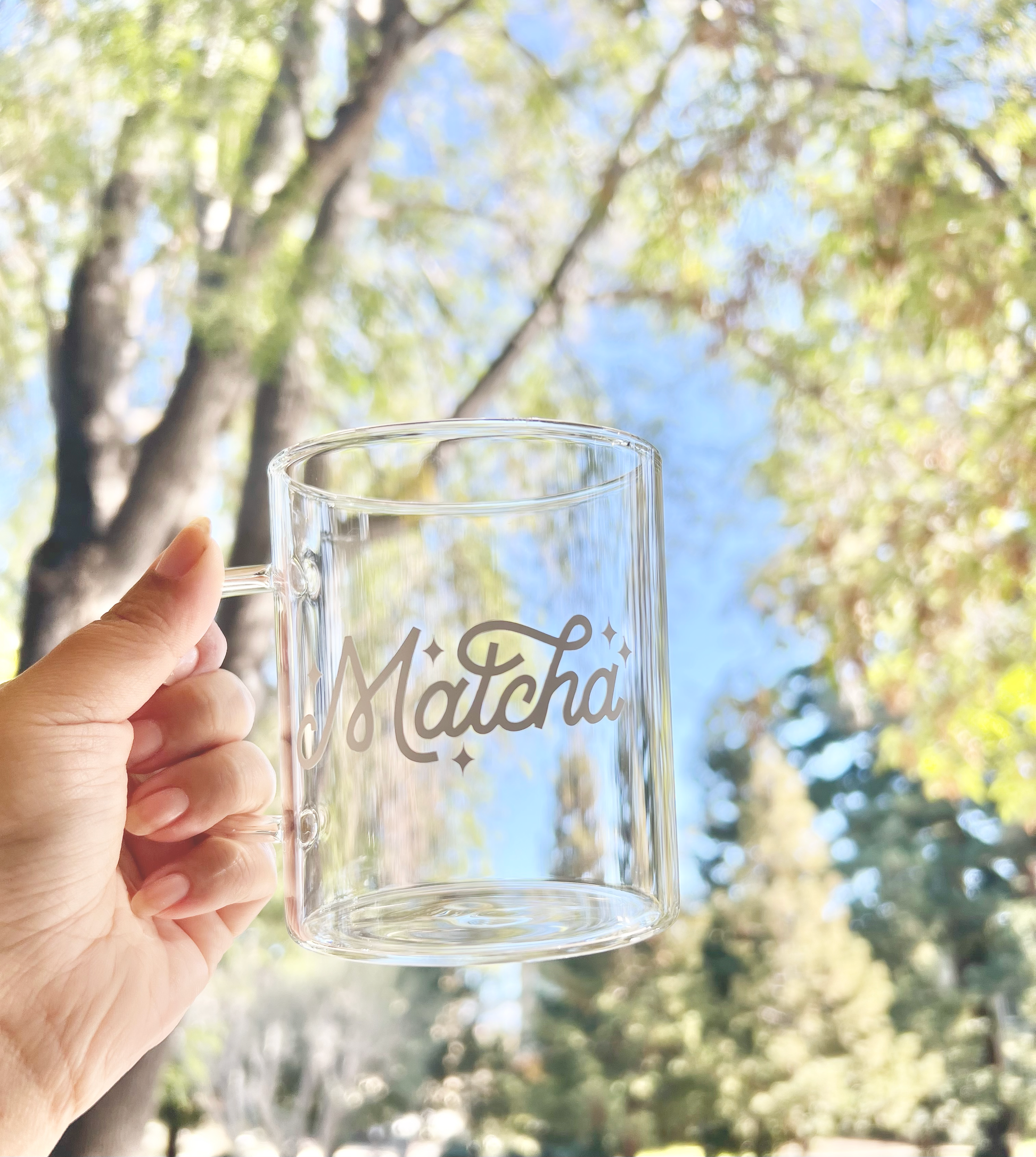 Matcha glass cup – Half Sugar Less Ice